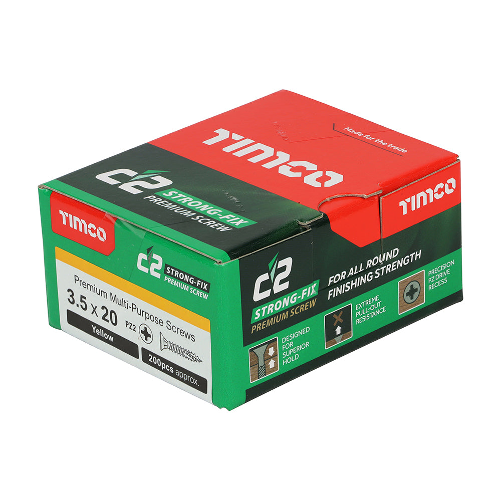 C2 Strong-Fix Multi-Purpose Premium Screws - PZ - Double Countersunk - Yellow 3.5 x 20mm (200 QTY) - Dynamite Hardware