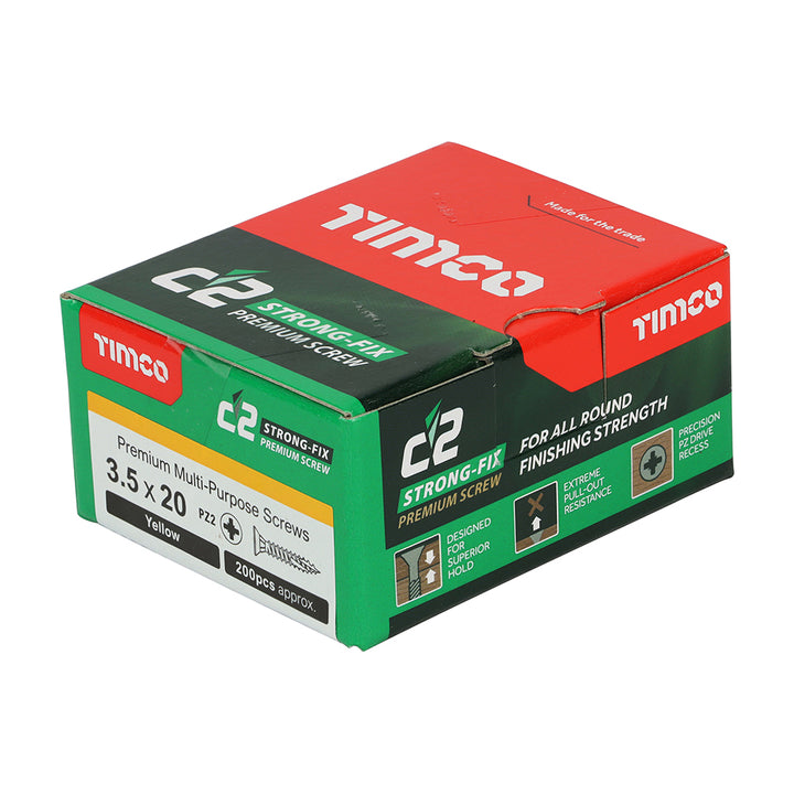 C2 Strong-Fix Multi-Purpose Premium Screws - PZ - Double Countersunk - Yellow 3.5 x 20mm (200 QTY) - Dynamite Hardware