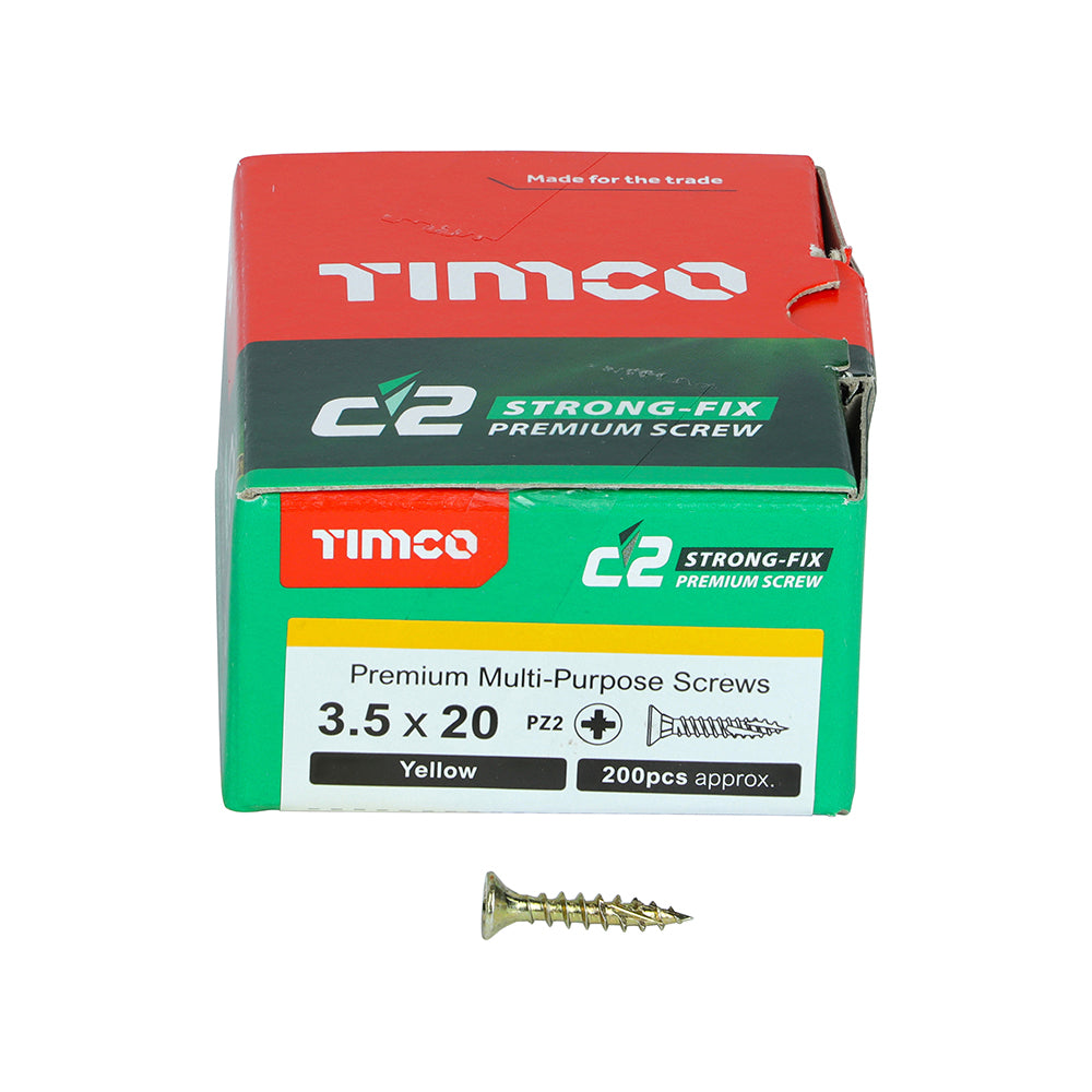 C2 Strong-Fix Multi-Purpose Premium Screws - PZ - Double Countersunk - Yellow 3.5 x 20mm (200 QTY) - Dynamite Hardware