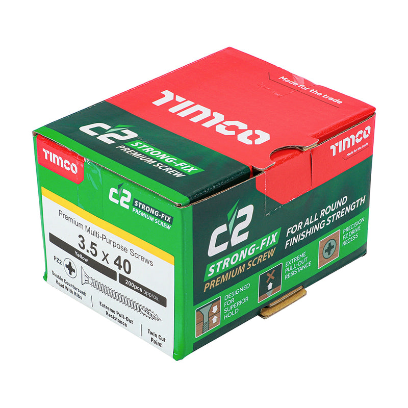 C2 Strong-Fix Multi-Purpose Premium Screws - PZ - Double Countersunk - Yellow 3.5 x 40mm (200 QTY) - Dynamite Hardware
