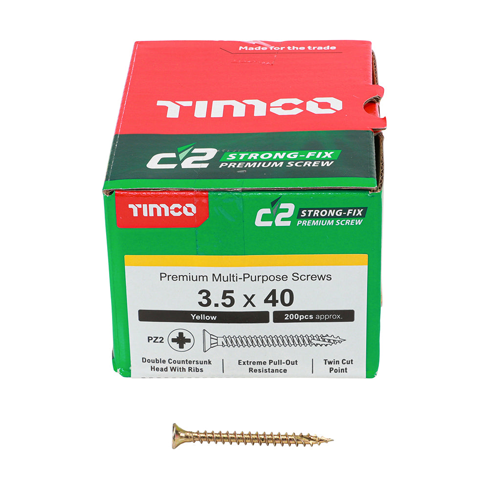 C2 Strong-Fix Multi-Purpose Premium Screws - PZ - Double Countersunk - Yellow 3.5 x 40mm (200 QTY) - Dynamite Hardware