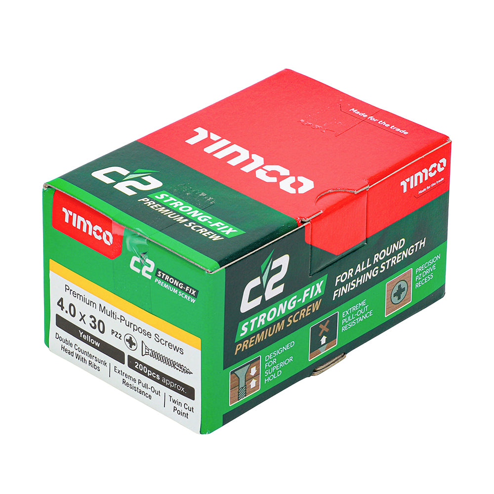 C2 Strong-Fix Multi-Purpose Premium Screws - PZ - Double Countersunk - Yellow 4.0 x 30mm (200 QTY) - Dynamite Hardware