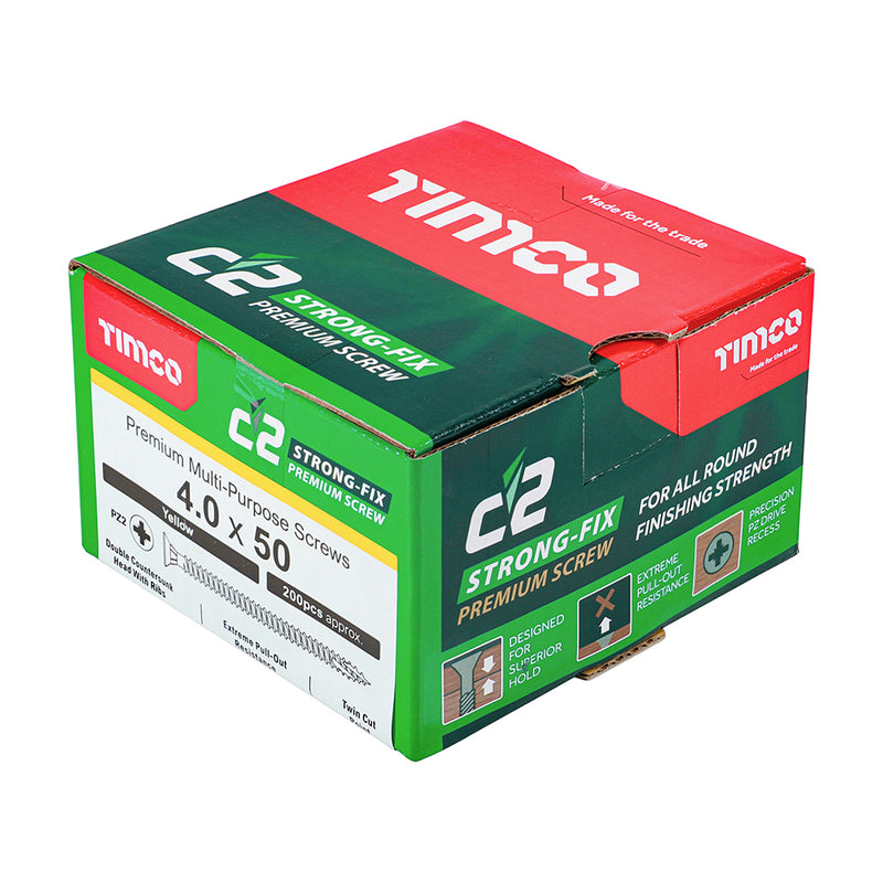 C2 Strong-Fix Multi-Purpose Premium Screws - PZ - Double Countersunk - Yellow 4.0 x 50mm (200 QTY) - Dynamite Hardware