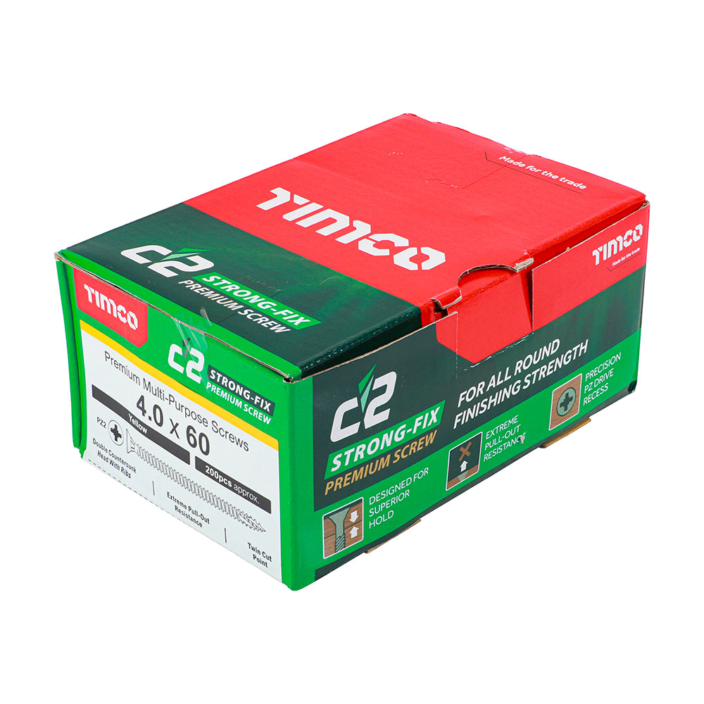 C2 Strong-Fix Multi-Purpose Premium Screws - PZ - Double Countersunk - Yellow 4.0 x 60mm (200 QTY) - Dynamite Hardware
