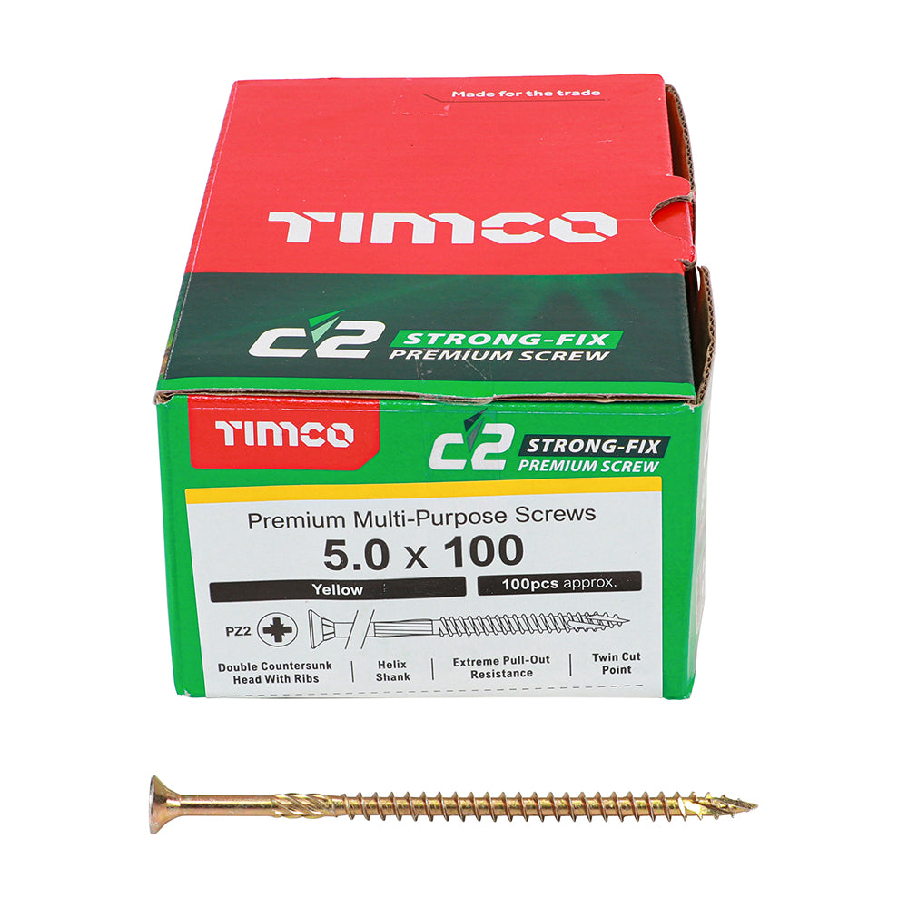 C2 Strong-Fix Multi-Purpose Premium Screws - PZ - Double Countersunk - Yellow 5.0 x 100mm (100 QTY) - Dynamite Hardware