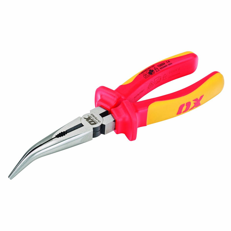 OX Pro VDE Bent Long Nose Pliers - 200mm / 8in - Dynamite Hardware